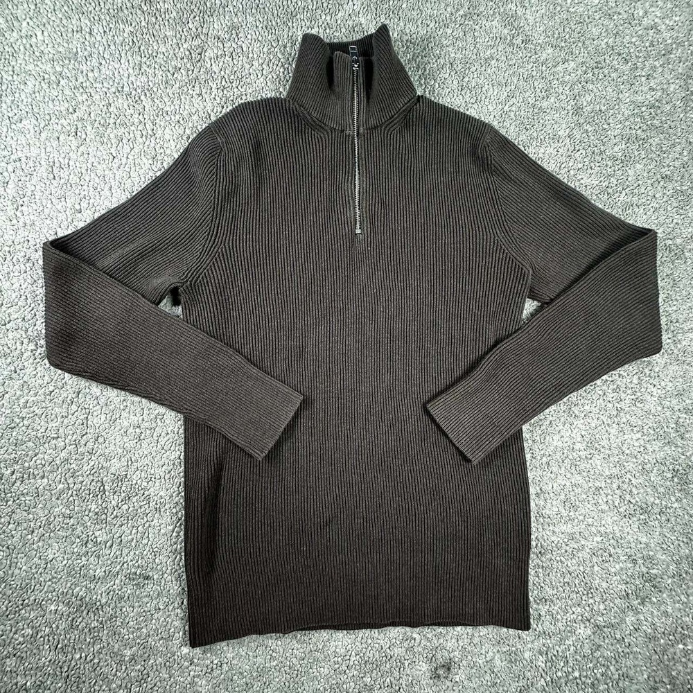 Jack & Jones Mens Brown Ribbed Quarter Zip Sweater Cotton Blend Large